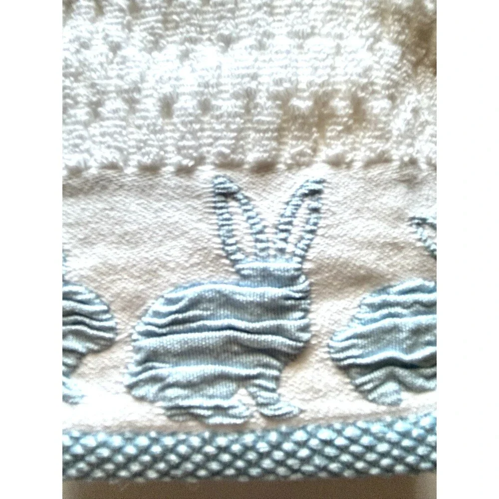 Casaba Hand Towels Easter Baby Appliqued Embroidered White Blue Bunnies Set of 2